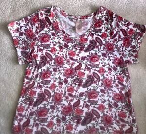 Philosophy Pima Cotton Short Sleeve Pink Floral Top Women's XL